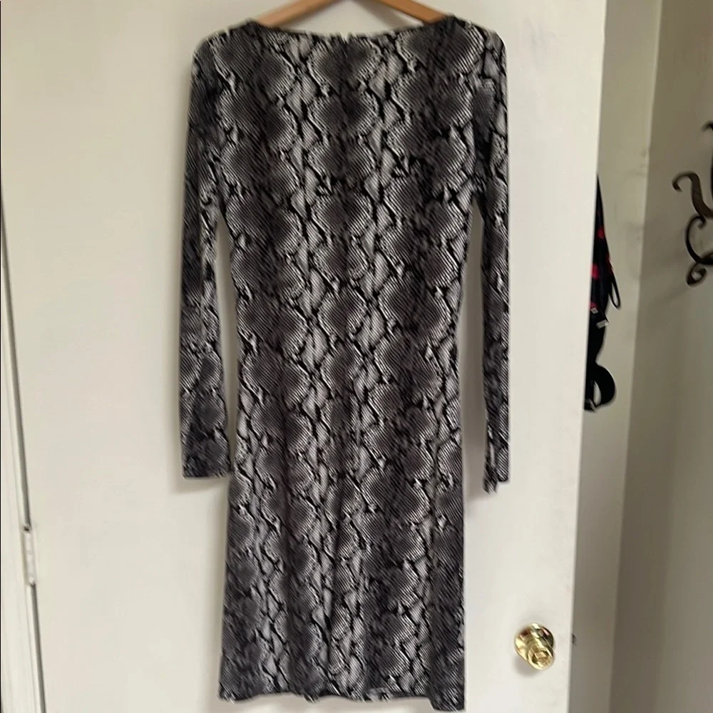 Michael Kors Black & White Snake Print Long Sleeve Bodycon Wrap Effect Dress  M